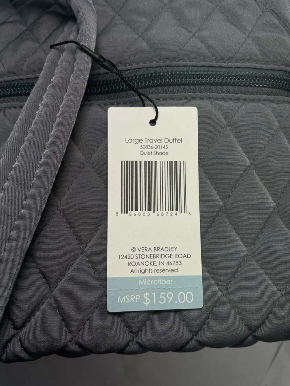 Vera Bradley Large Travel Duffel Bag Microfiber Quiet Shade Gray MSRP$159 NWT - Picture 10 of 10